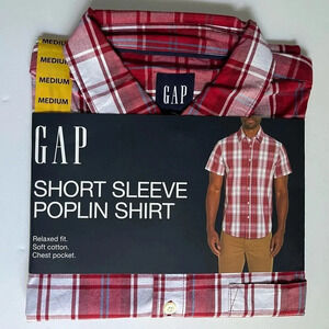 GAP Short Sleeve‎ Button Down Shirt Mens Medium Red Plaid Stretch Casual NWT